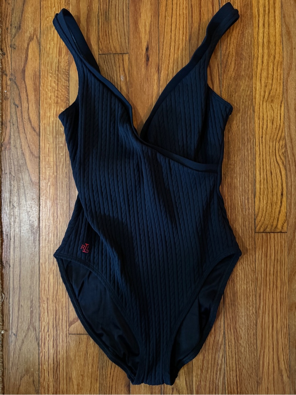 Vintage Ralph Lauren Navy/Black Cable-Ribbed One-Piece Swimsuit Made in USA